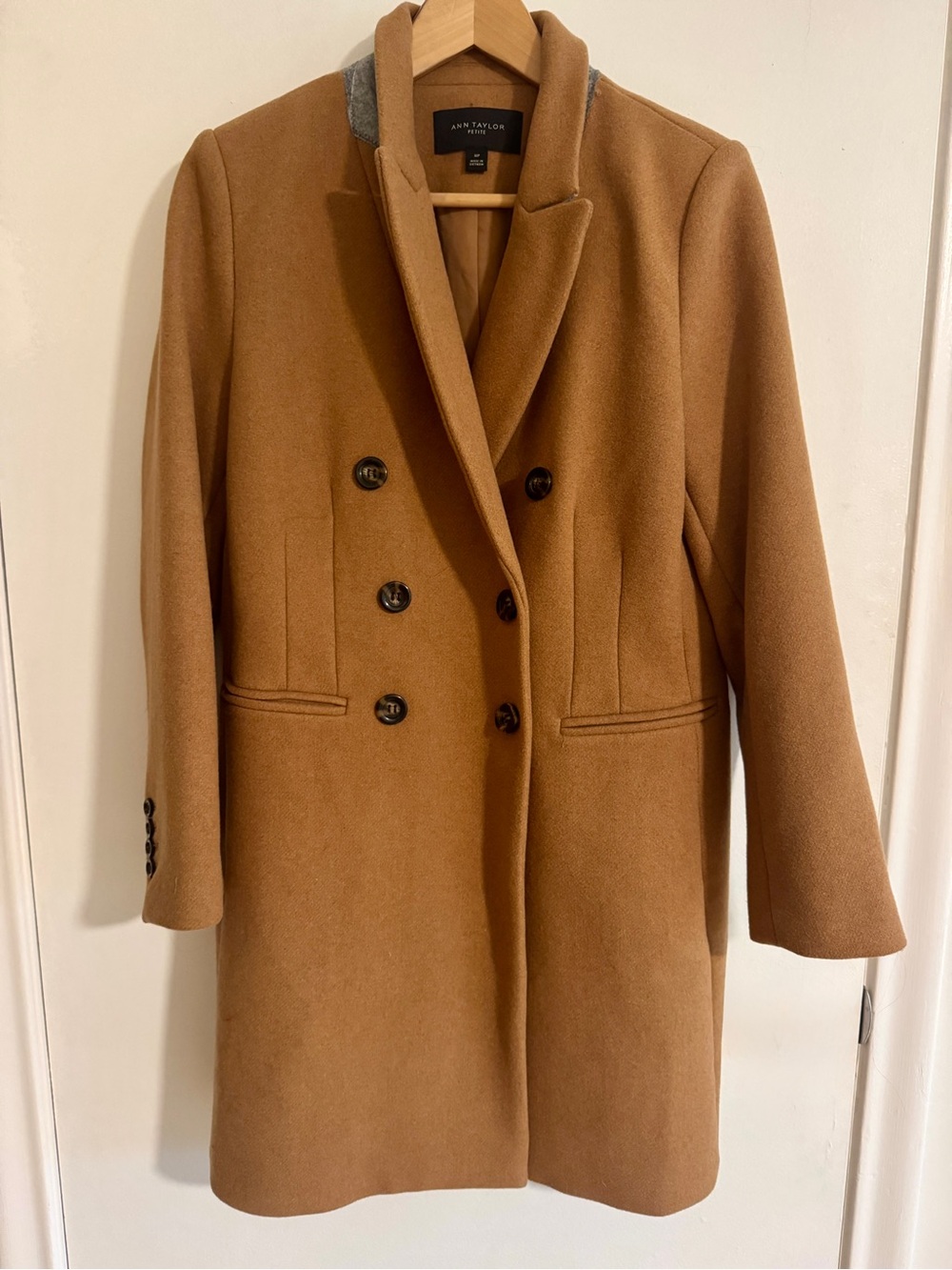 Ann Taylor Double-Breasted Camel Pea Coat